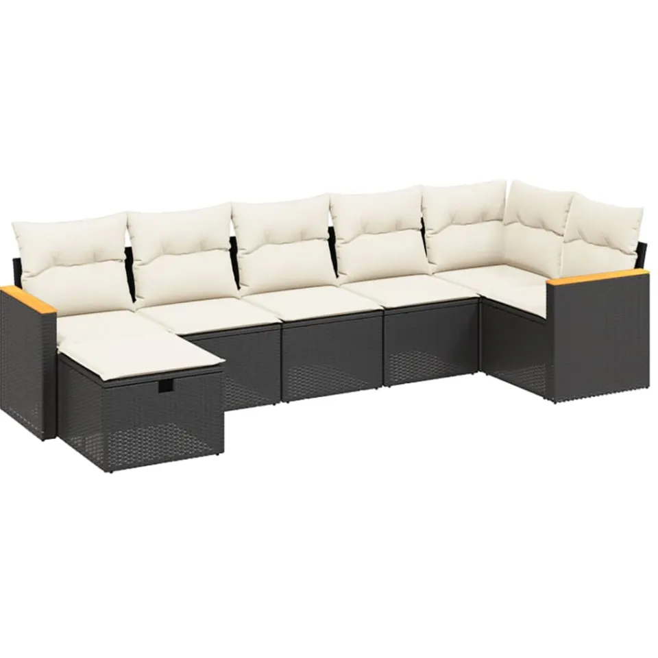 vidaXL 7-delige Loungeset met kussens poly rattan zwart