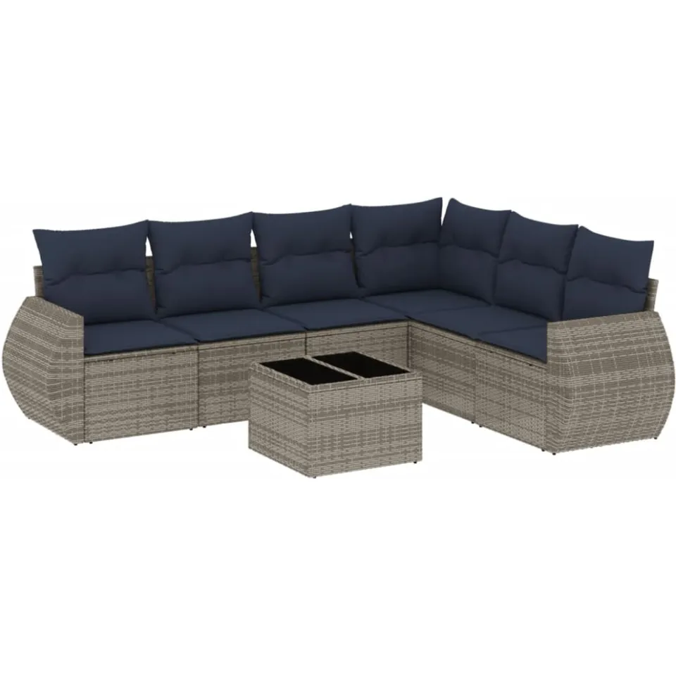 vidaXL 7-delige tuinbankset met kussens, grijs polyrotan, foto 3