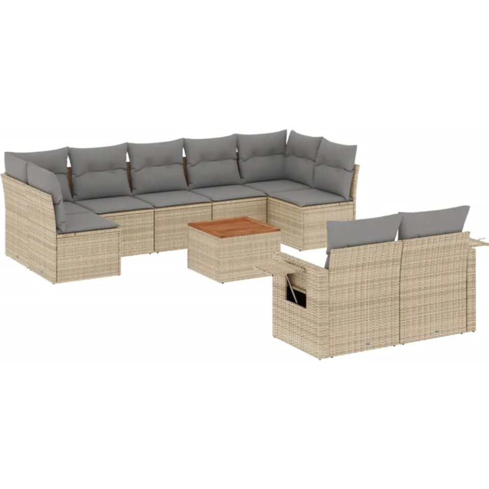 vidaXL 10-delige Loungeset met kussens poly rattan gemengd beige, foto 3