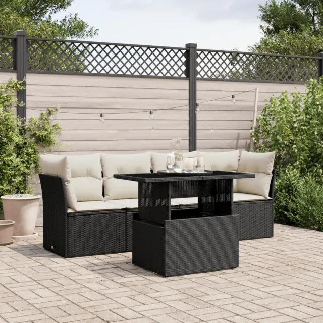vidaXL 5-delige Loungeset met kussens poly rattan zwart, foto 2
