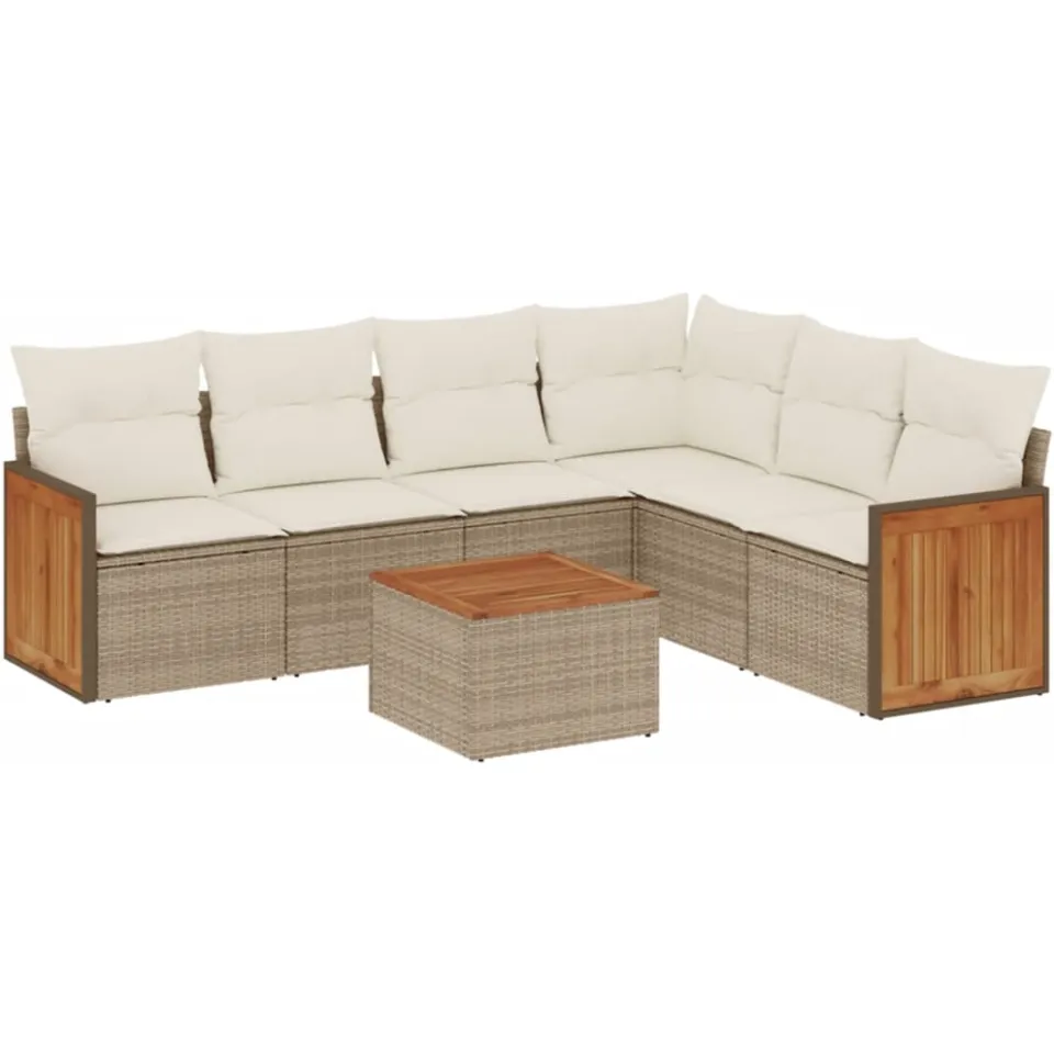 vidaXL 7-delige Loungeset met kussens poly rattan beige, foto 3