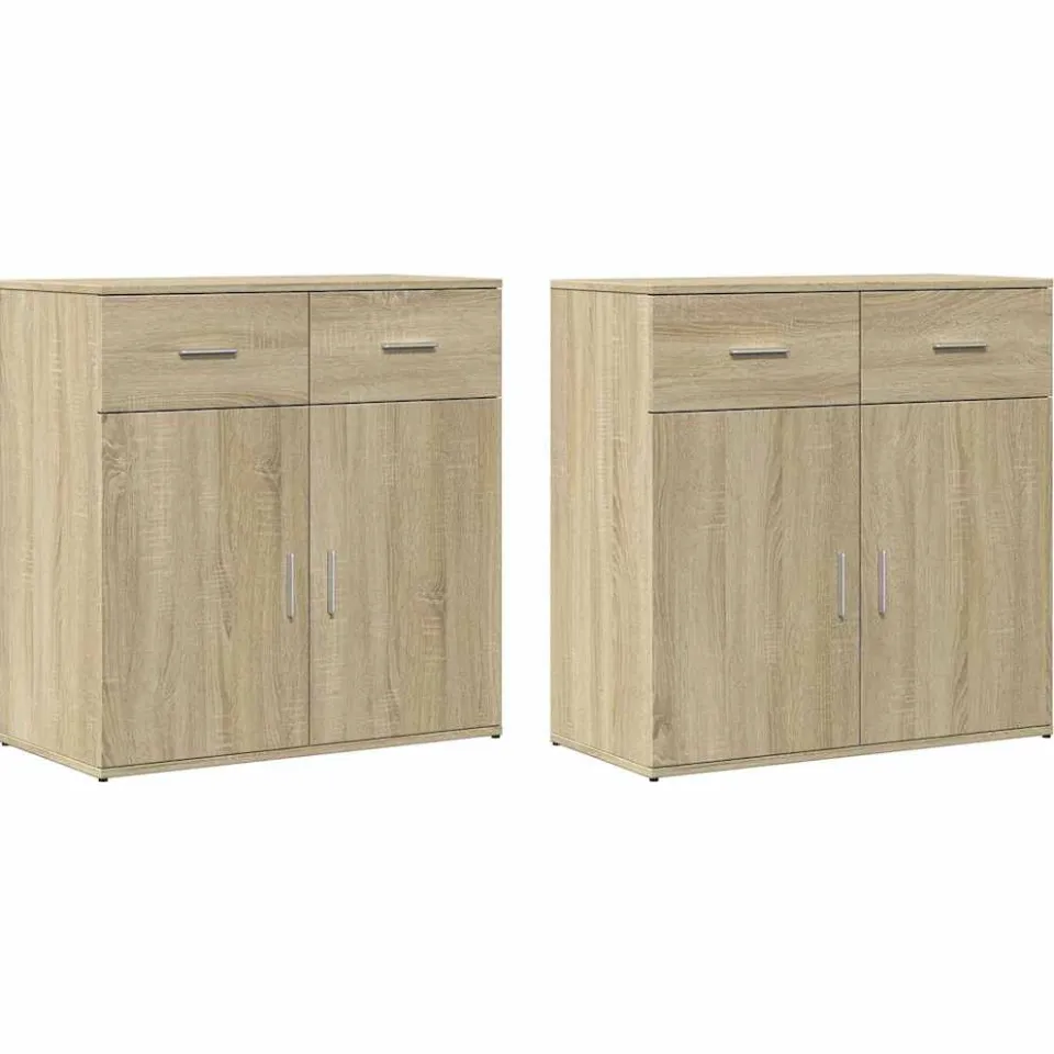 vidaXL Dressoirs 2 st 79x38x80 cm bewerkt hout sonoma eikenkleurig Bruin
