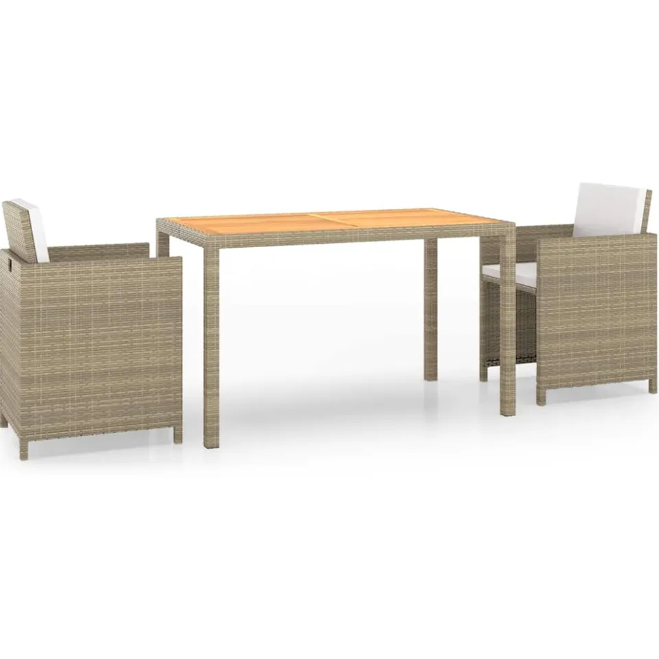 vidaXL 3-delige Tuinset met kussens poly rattan beige, foto 3