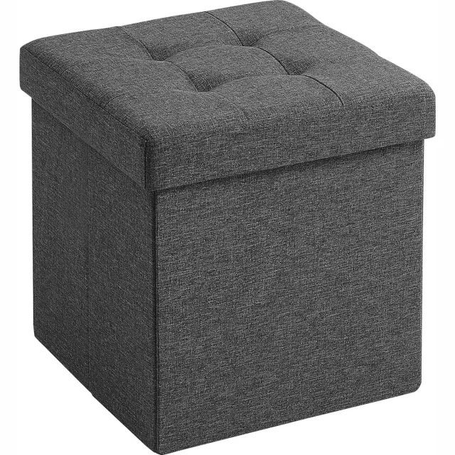 Acaza Poef - Hocker - Opvouwbaar - 38 x 38 x 38 cm - Donkergrijs - Opberger