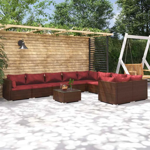 vidaXL 10-delige Loungeset met kussens poly rattan bruin, foto 2