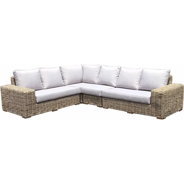 AVH-Collectie Otava hoek loungeset 4-delig naturel rotan Bruin / Terre, Grijs