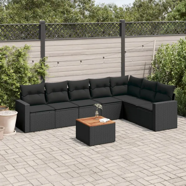 vidaXL 8-delige Loungeset met kussens poly rattan zwart, foto 2