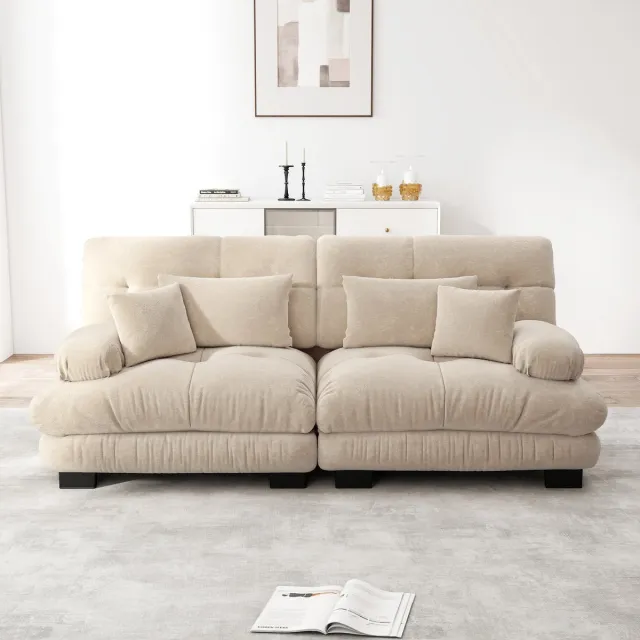 Zubaliya Modulaire Hoekbank - Chenille Cloud Bank 2-Zits Lounge Bank Met Kussens - Zachte Diepe Zitbank Voor Woonkamer - Lichtbruin licht koffiebruin