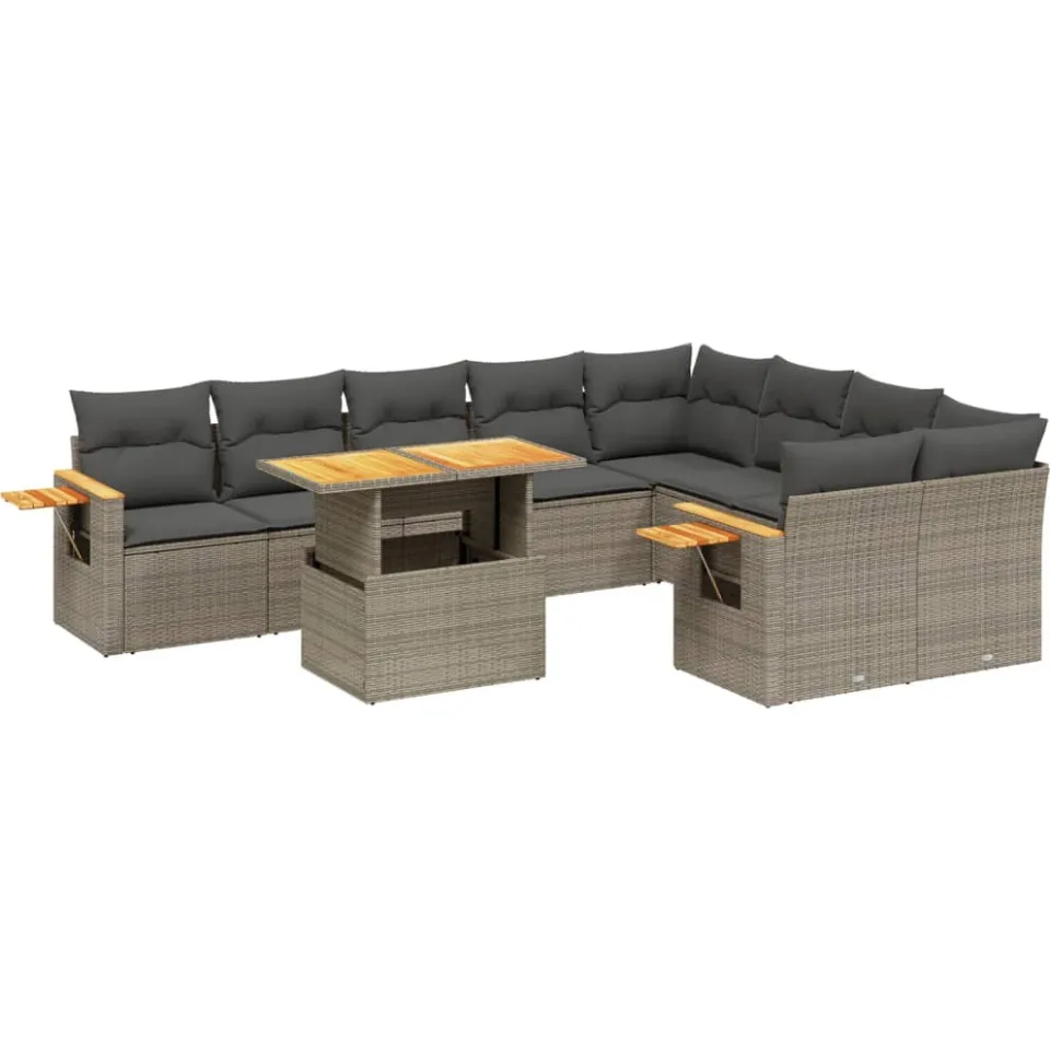 vidaXL 10-delige Loungeset met kussens poly rattan grijs, foto 3