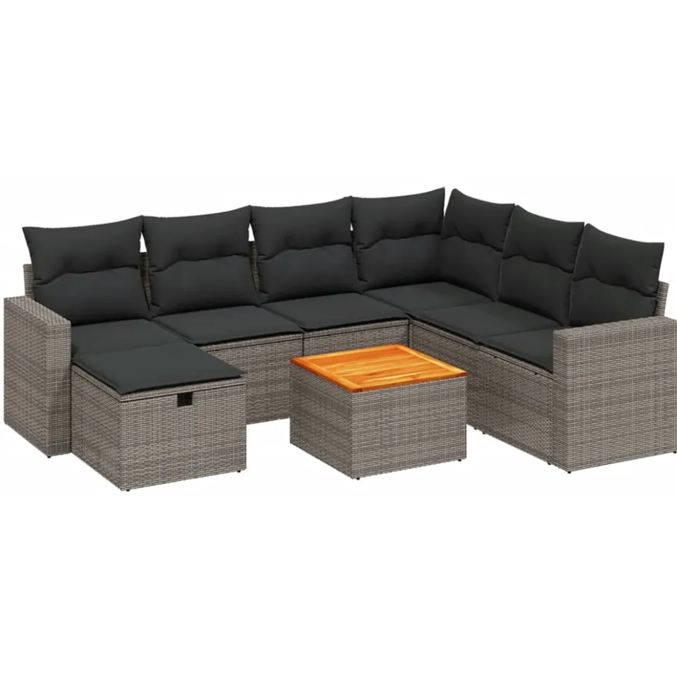 vidaXL 8-delige Loungeset met kussens poly rattan grijs