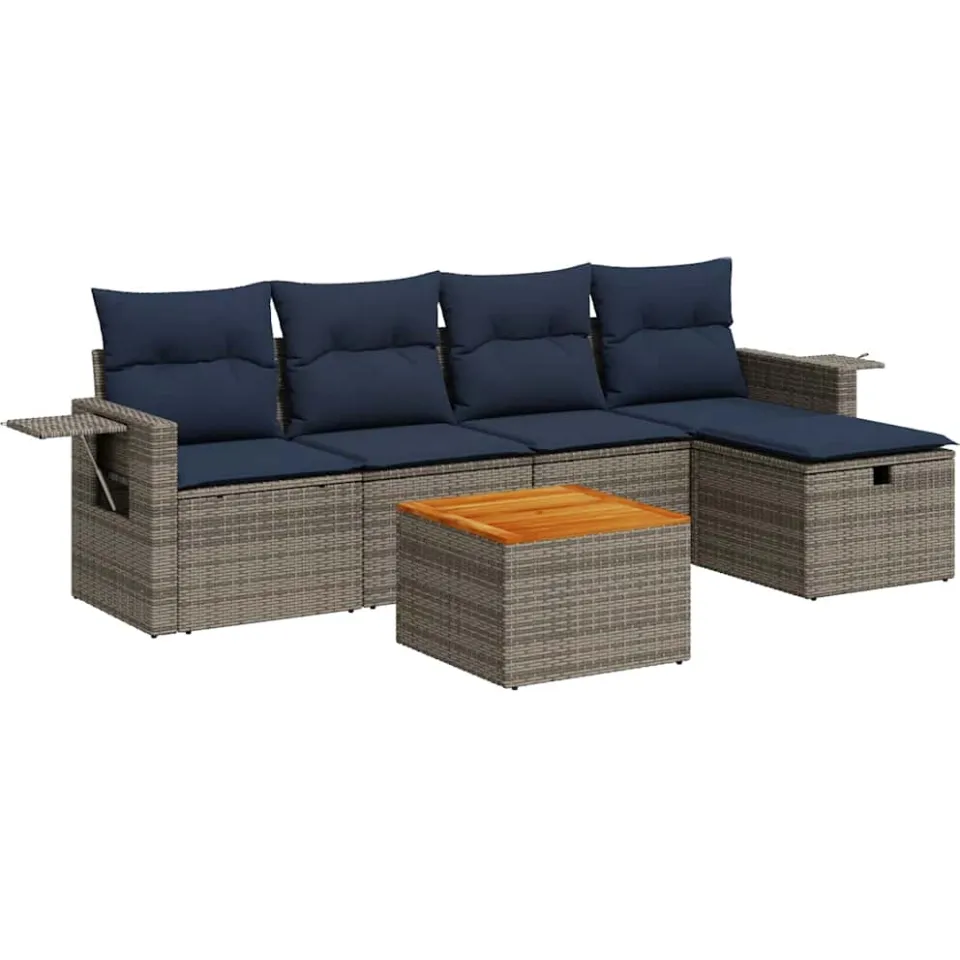 vidaXL 6-delige Loungeset met kussens poly rattan grijs, foto 3