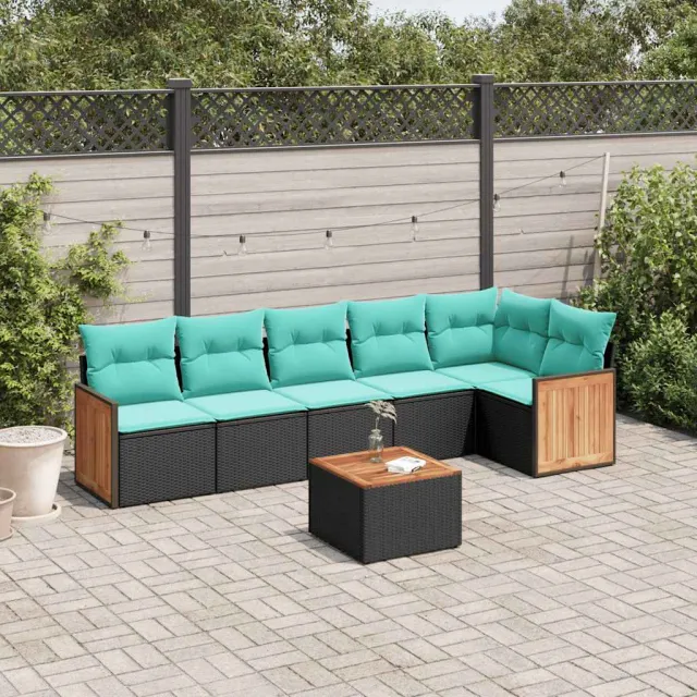 vidaXL 7-delige tuinbankset met kussens van zwart polyrotan, foto 2