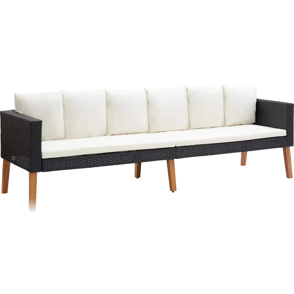 vidaXL 4-delige Loungeset met kussens poly rattan zwart, foto 4