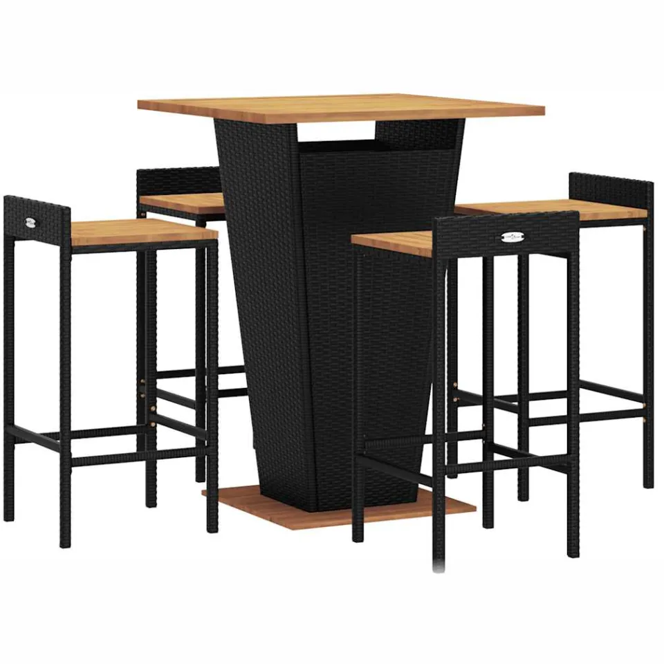 vidaXL 5-delige Tuinbarset poly rattan en massief acaciahout zwart