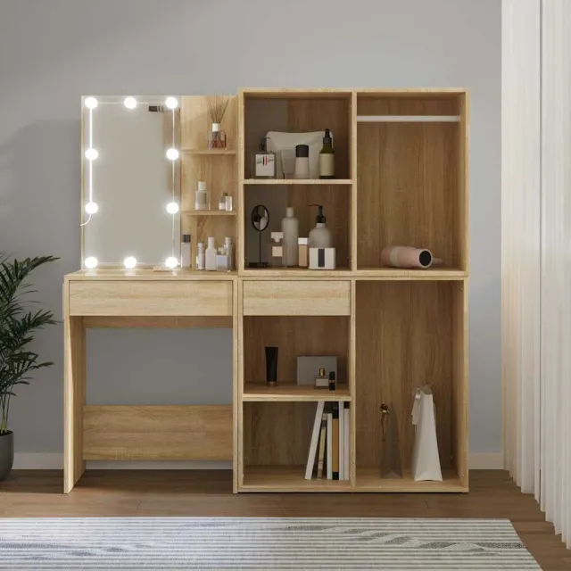 vidaXL Kaptafel met 2kastjes en LED's bewerkt hout sonoma eikenkleurig, foto 2