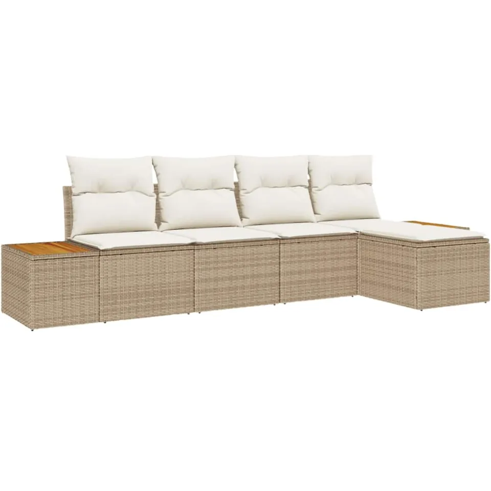 vidaXL Tuinbankenset 5 st Beige Poly riet, foto 4