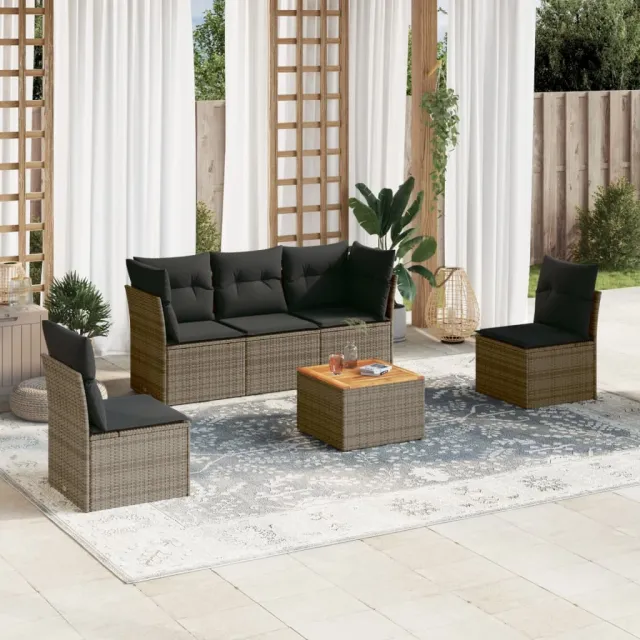 vidaXL 6-delige Loungeset met kussens poly rattan grijs, foto 2