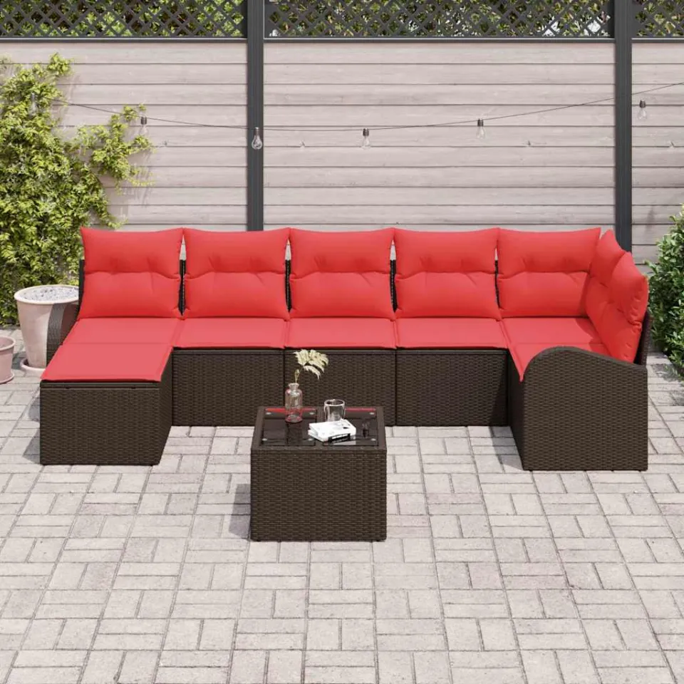 vidaXL Bankstel 8 st Bruin en Rood poly rattan, foto 3