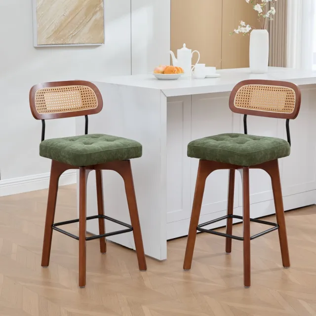 MODENUIT Barkruk 44 x 51 x 96 cm - Set Van 2 - 360 Graden Draaibaar Met Rugleuning - Keuken - Chenille Groen