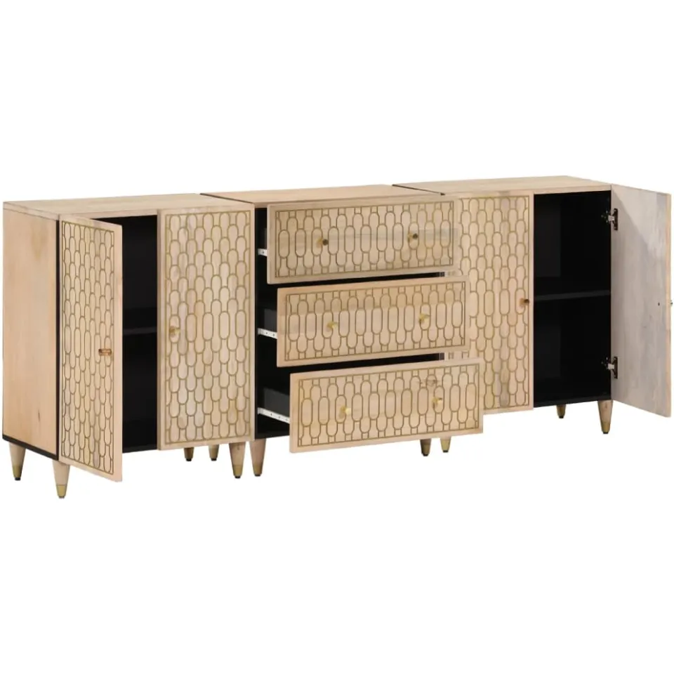 vidaXL Bijzetkasten 3 st 60x33x75 cm massief mangohout bruin, foto 2