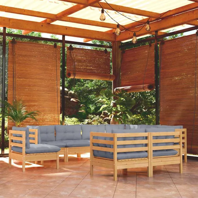 vidaXL 9-delige Loungeset met grijze kussens massief grenenhout grijs, foto 2