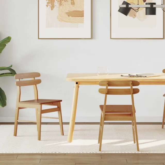 vidaXL Eetkamerstoel 2 st Massief Rubberhout Naturel Bruin
