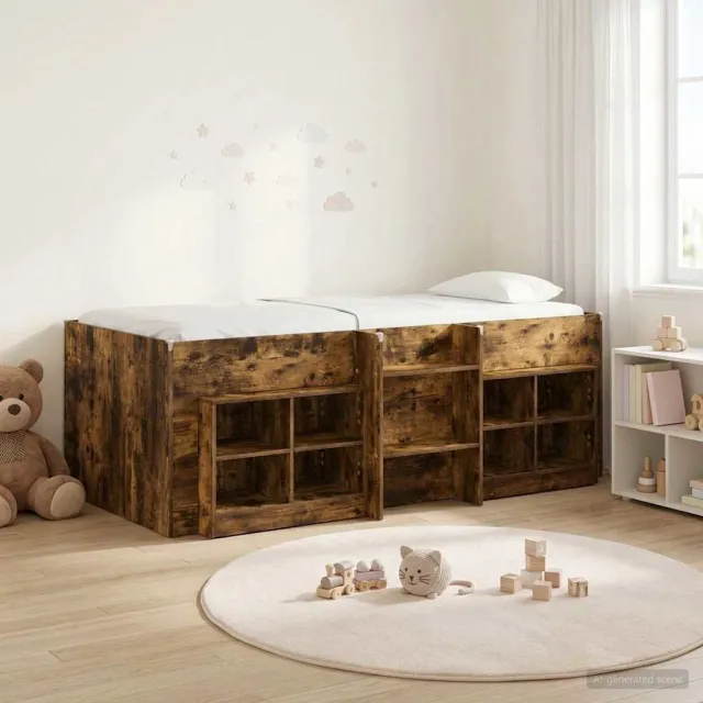 vidaXL Loft Bed Frame met Kast 3 st Gerookt eiken Bewerkt hout Bruin