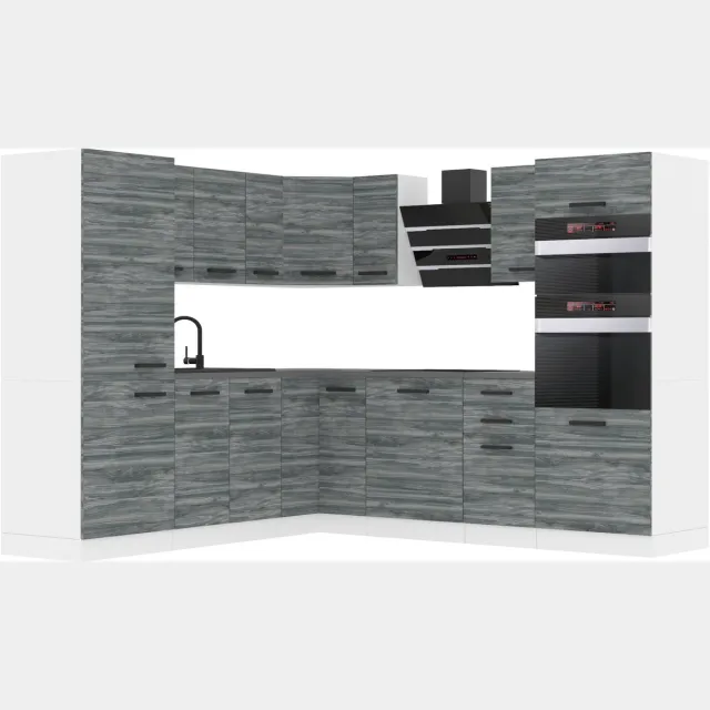 B BELINI GROUP BELINI L-Vorm Keukenblok STACY - Keukenmeubel Set 420 cm Glamour Wood met Werkbladen - Boven- en Onderkasten