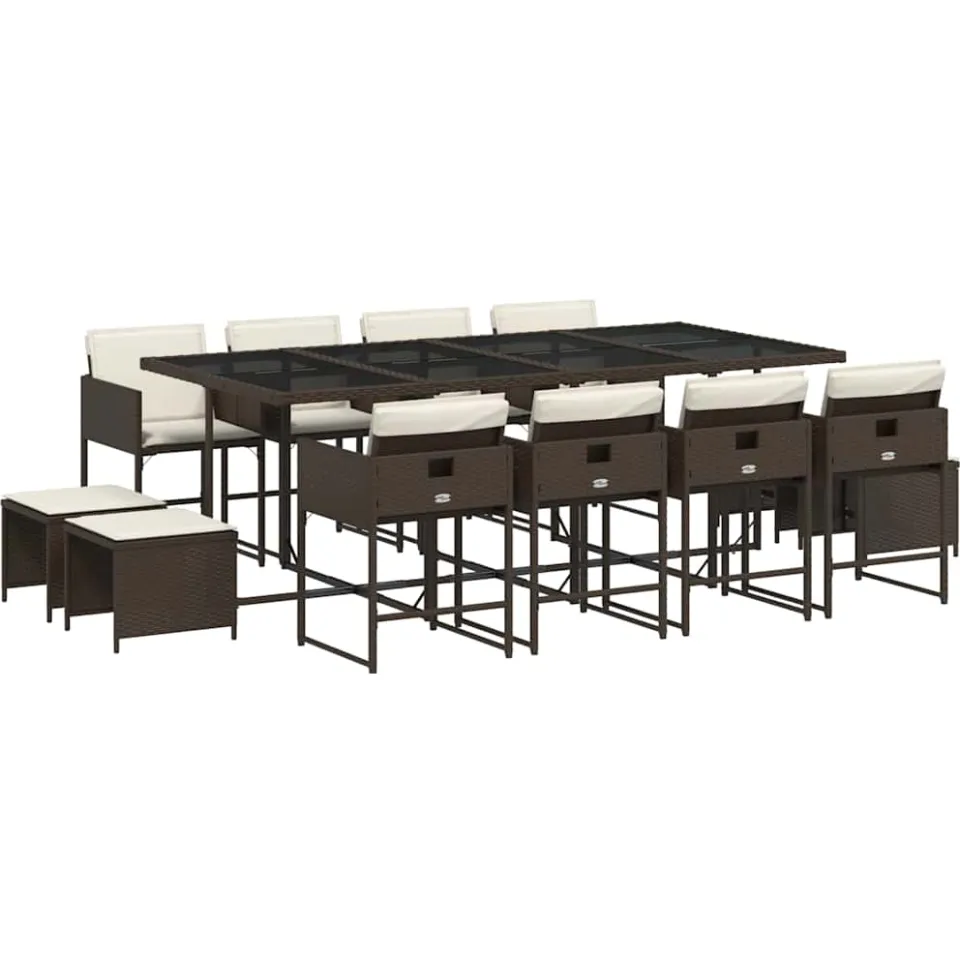 vidaXL 13-delige Tuinset met kussens poly rattan bruin, foto 3