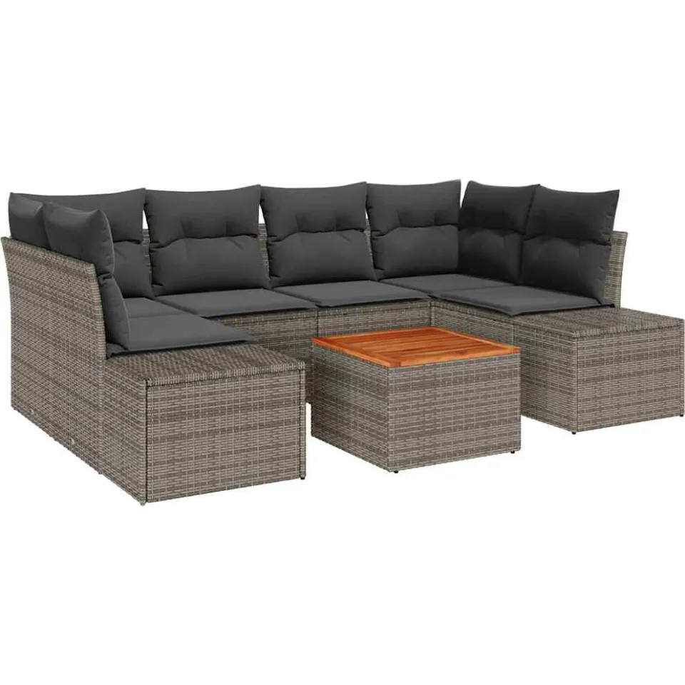 vidaXL Tuinbankenset 7 st Grijs poly rattan