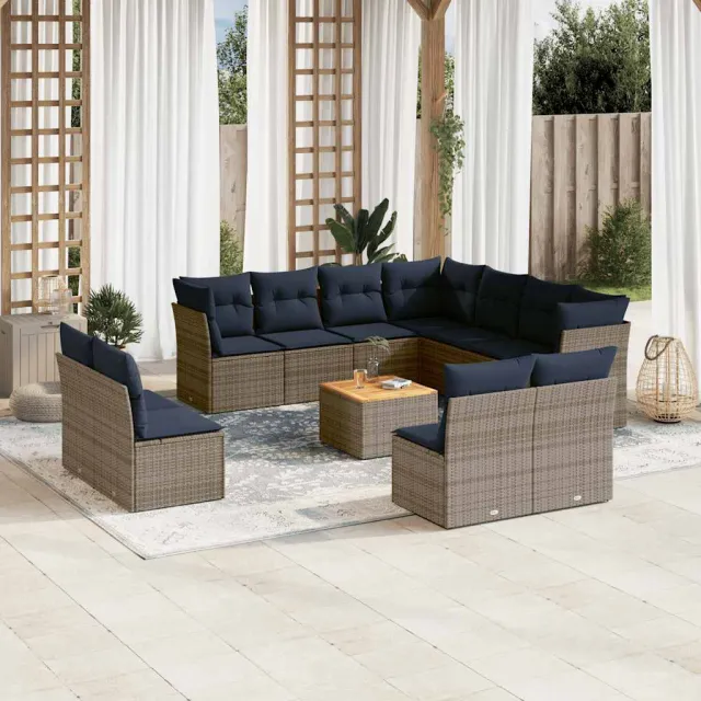 vidaXL 12-delige Loungeset met kussens poly rattan grijs, foto 2