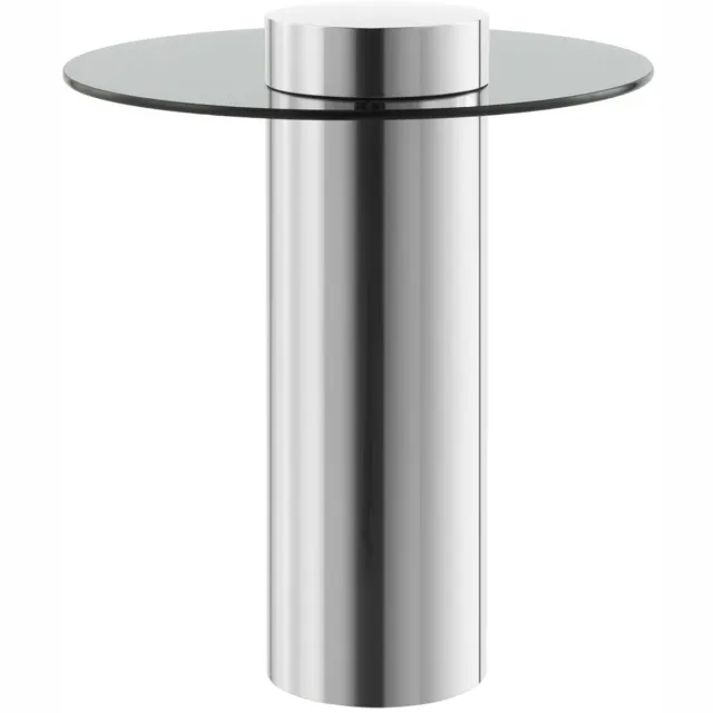 Padiro ronde bijzettafel - Ø 46 x 52 cm - Zilverkleurig / Grijs - Modern - Glas, Roestvrij staal - gehard glas