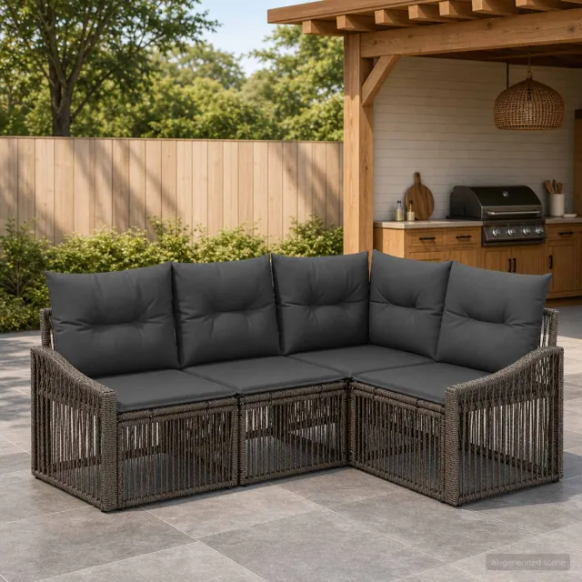 vidaXL Tuinbankenset 4 st 4-zits Grijs poly rattan, foto 2