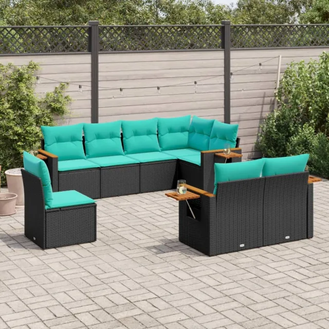 vidaXL 8-delige Loungeset met kussens poly rattan zwart, foto 2