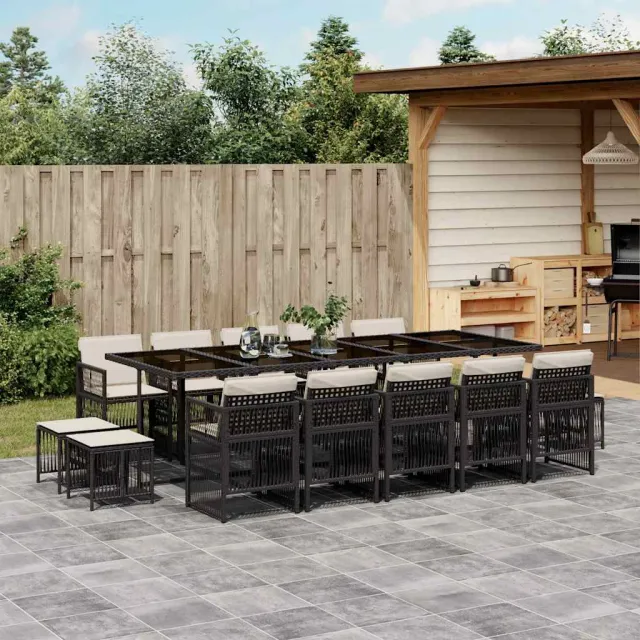 vidaXL 15-delige Tuinset met kussens poly rattan zwart, foto 2