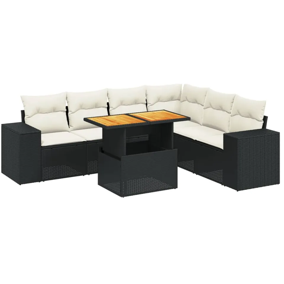 vidaXL 7-delige Loungeset met kussens poly rattan zwart