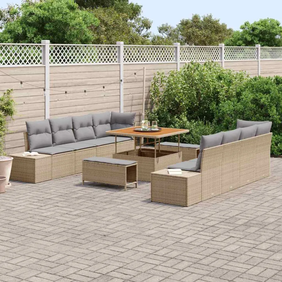 vidaXL Tuinbankenset 11 st Beige poly rattan, foto 3