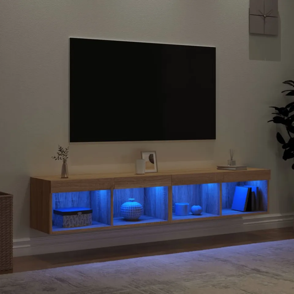 vidaXL Tv-meubels met LED-verlichting 2 st 80x30x30 cm sonoma eiken, foto 4