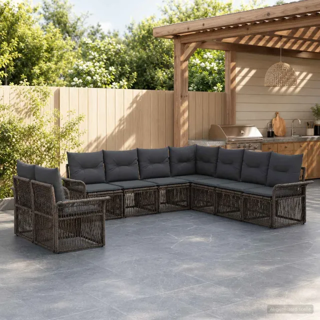 vidaXL Tuinbankenset 9 st 9-zits Grijs poly rattan, foto 2