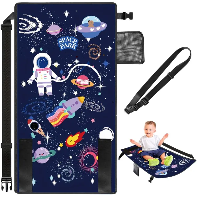letuxaamz Vliegtuigstoelverlenger voor kinderen, voetensteun voor vliegtuigen, reisaccessoires, voetenhangmat, draagbaar voor vliegreizen, peuterreisbed, biedt extra veiligheid voor kinderen op vluchten Donkerblauw