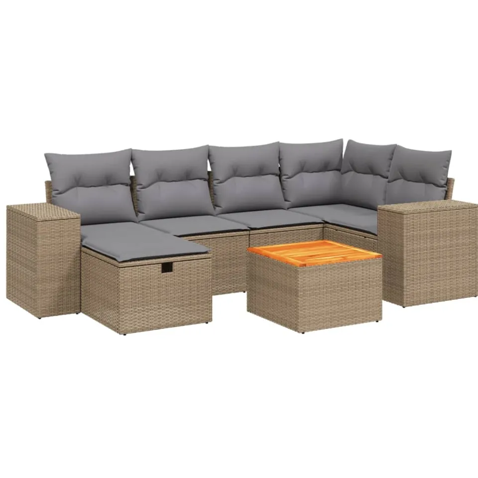 vidaXL 7-delige Loungeset met kussens poly rattan gemengd beige, foto 3