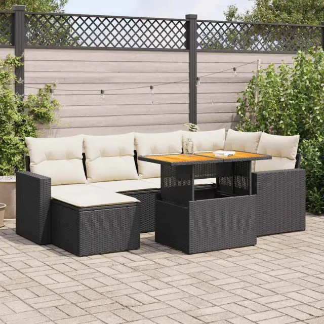 vidaXL 7-delige Loungeset met kussens poly rattan zwart, foto 2