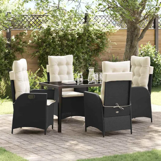 vidaXL Tuin eettafelset 5 st Zwart poly rattan