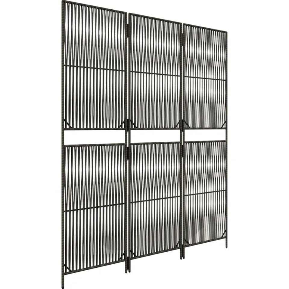 vidaXL Kamerscherm 3 panelen poly rattan grijs, foto 4