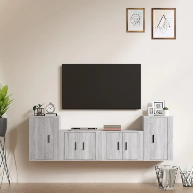 vidaXL 4-delige Tv-meubelset bewerkt hout grijs sonoma eikenkleurig, foto 2