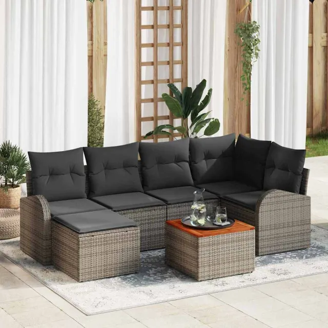 vidaXL Tuinbankenset 7 st Grijs poly rattan, foto 2