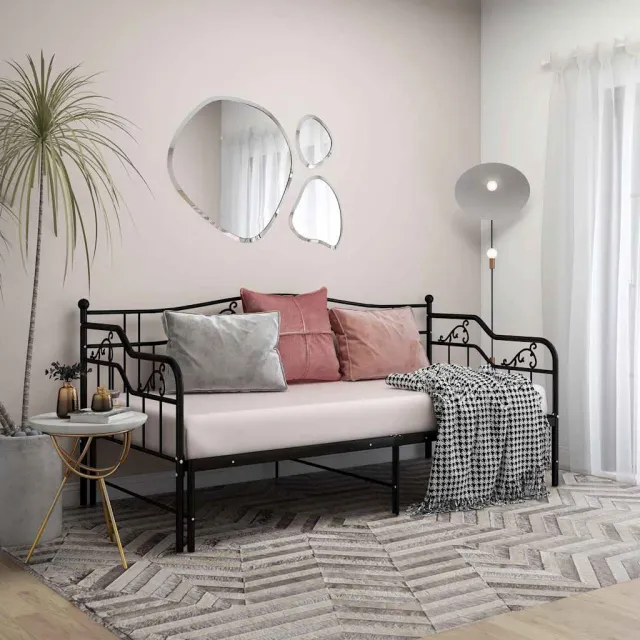 vidaXL Slaapbank uittrekbaar metaal zwart 90x200 cm
