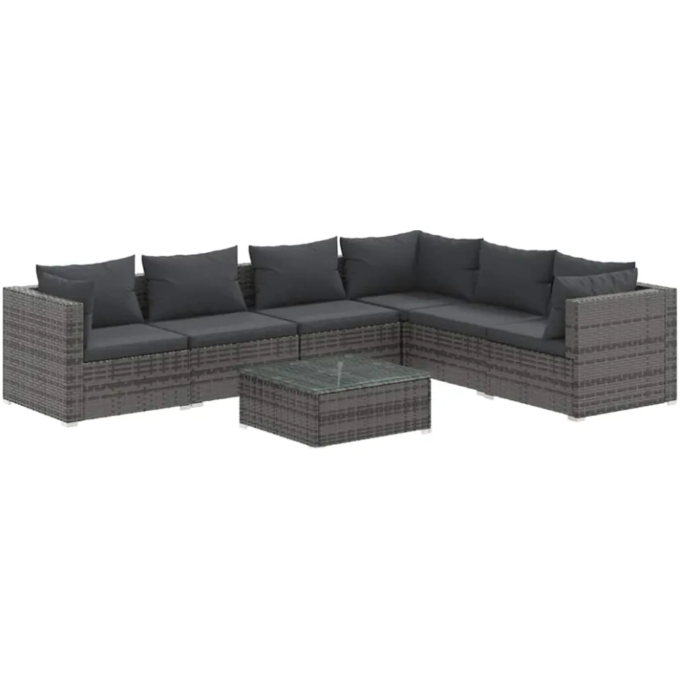 vidaXL 7-delige Loungeset met kussens poly rattan grijs, foto 3