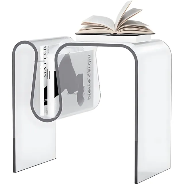 Happiq Acrylic M-Shape Side Table - Clear Bedside Table for Living Room, Bedroom, Office - 45x30x45 cm, 20 kg Capacity White