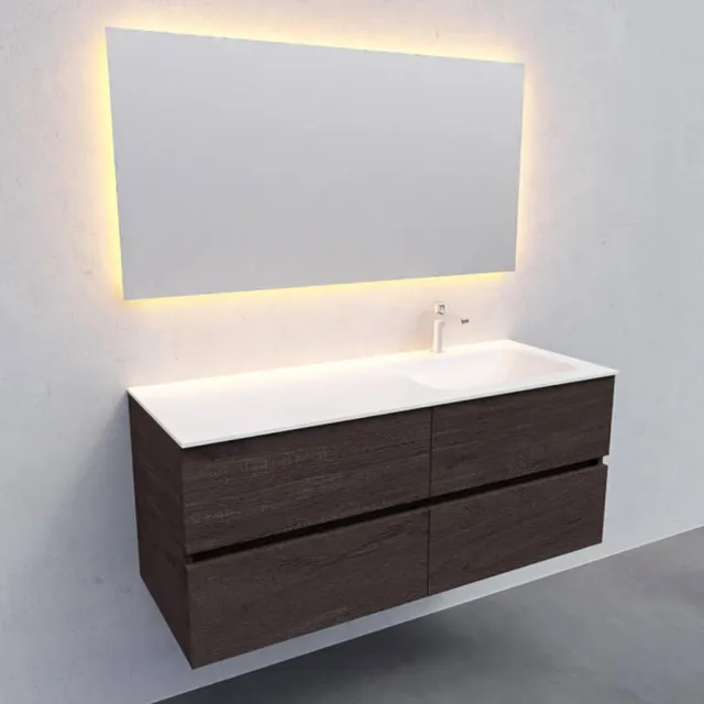 Boss & Wessing Badkamermeubel Solid Surface AQS Oslo 120x46 cm Rechts Wood Dark Brown 4 Laden Boss & Wessing Houtlook